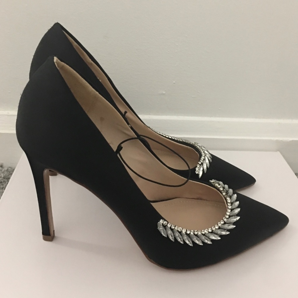 H&M Black Satin Rhinestone embellished heels